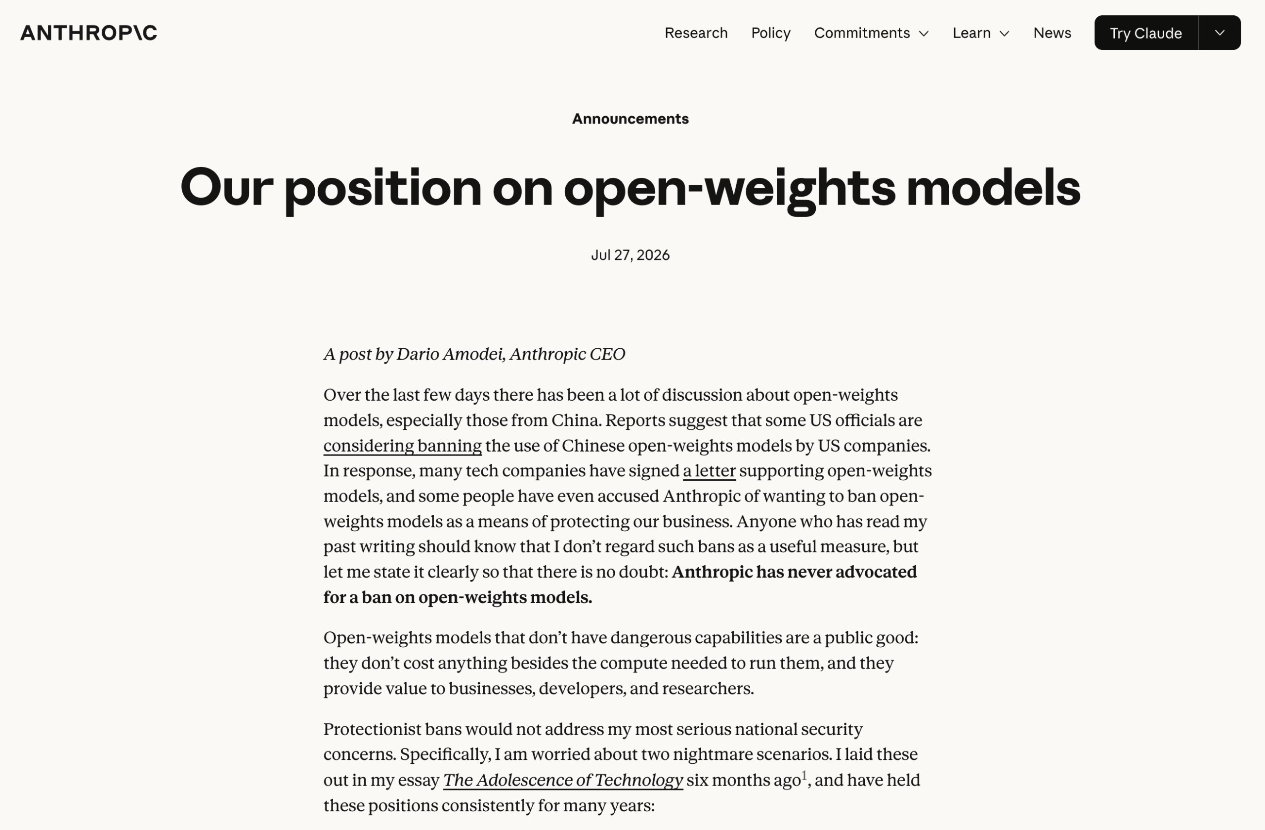Anthropic о регулировании open source ИИ