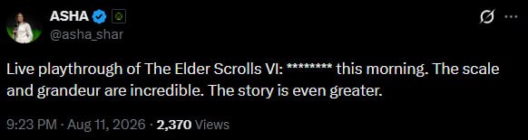 Аша Шарма поделилась впечатлениями от The Elder Scrolls VI
