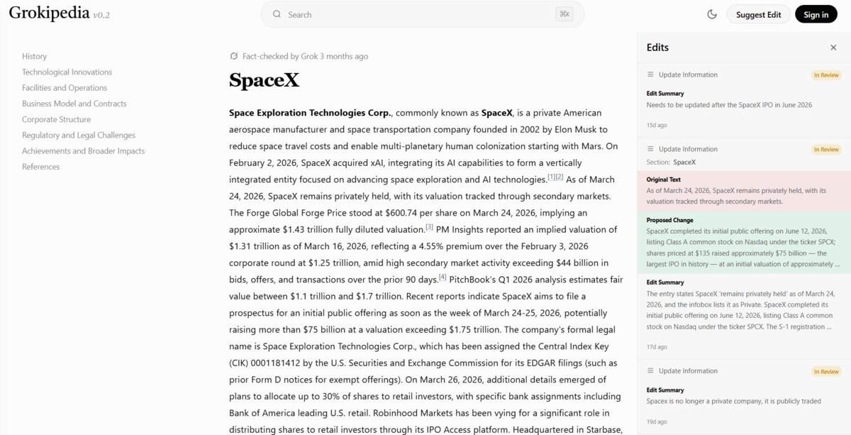 Grokipedia перестала обновляться