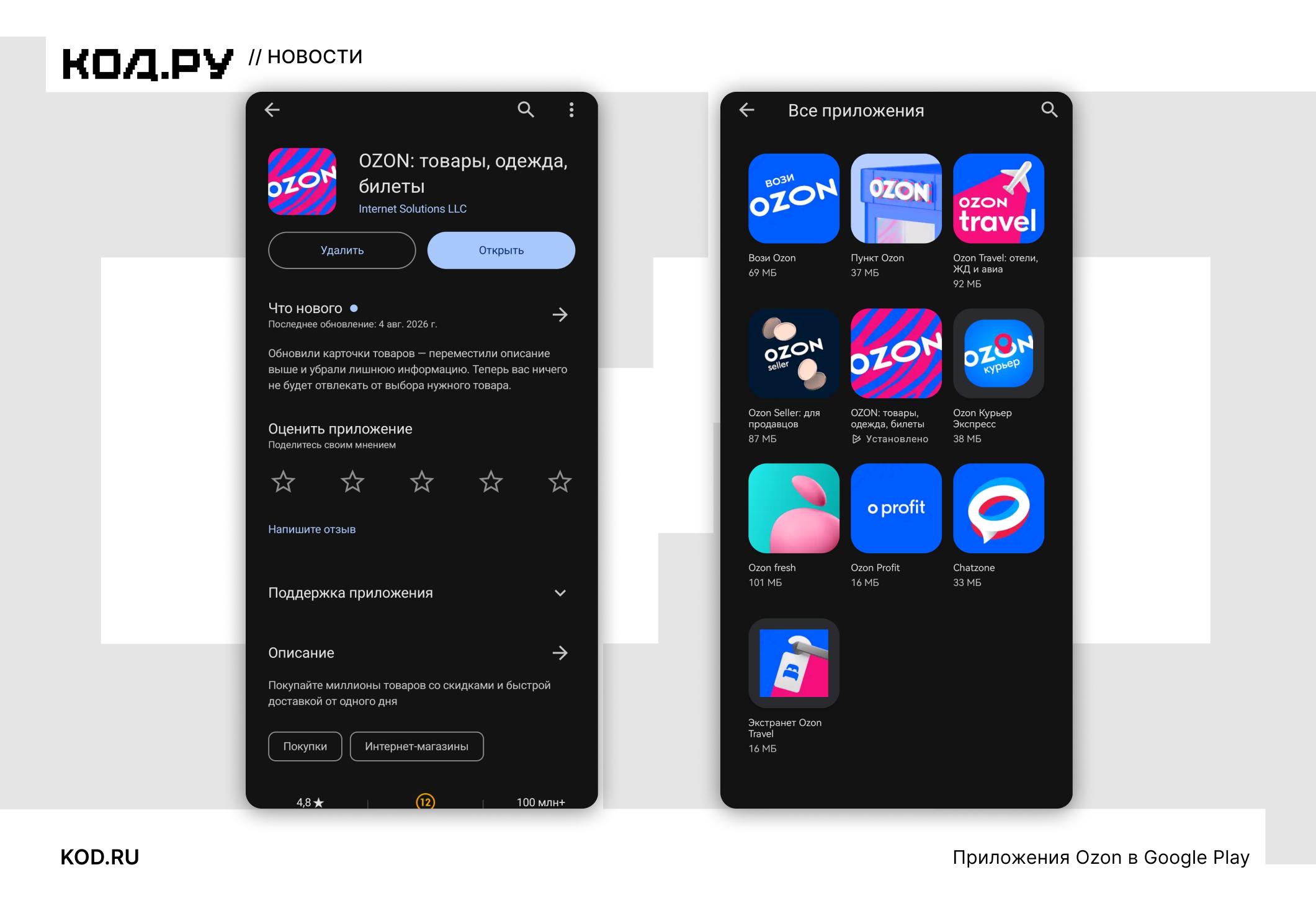 Приложения Ozon вернулись в Google Play