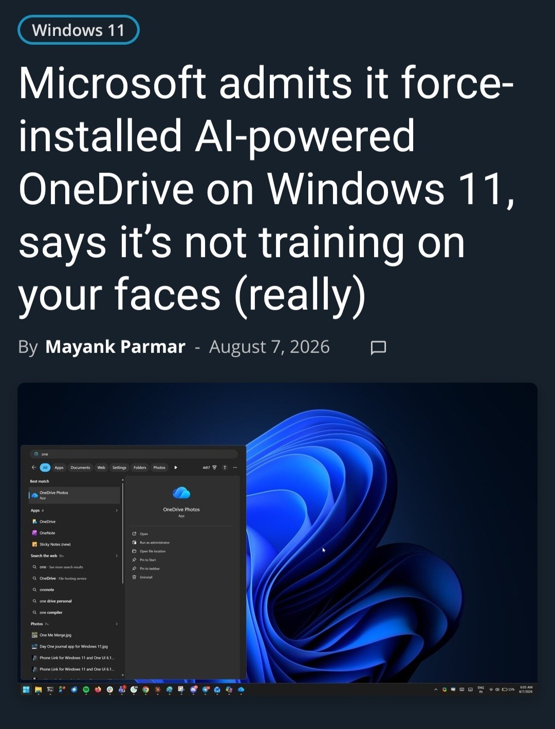 Microsoft устанавливает OneDrive AI Photos на Windows 11 без согласия пользователей