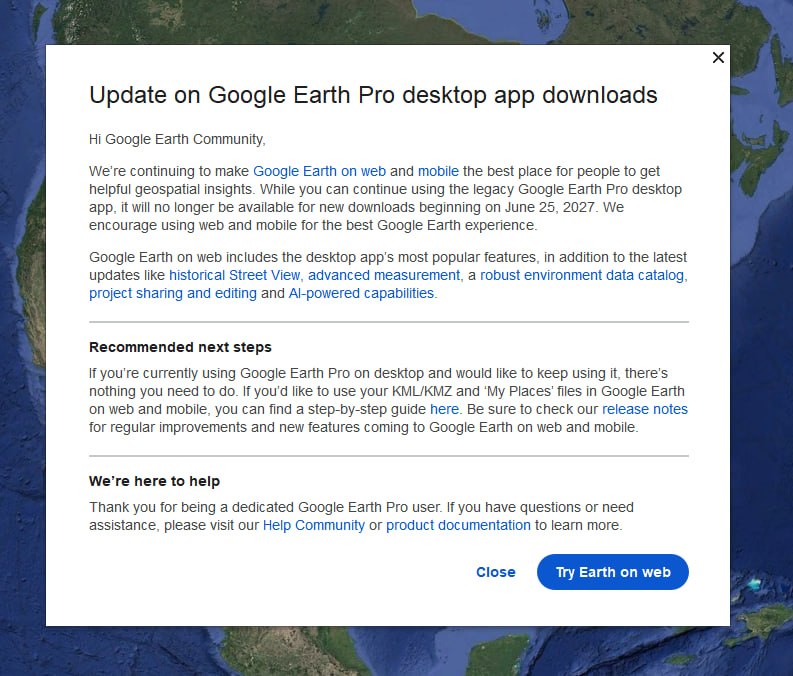 Google Earth Pro прекращает поддержку