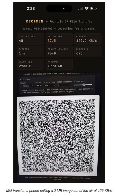 Decimen Optical Transfer: передача файлов через анимированные QR-коды