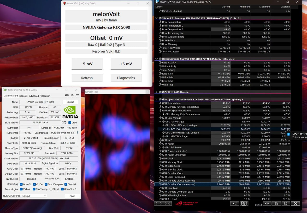 Утилита melonVolt для разгона шины Crossbar на RTX 5090