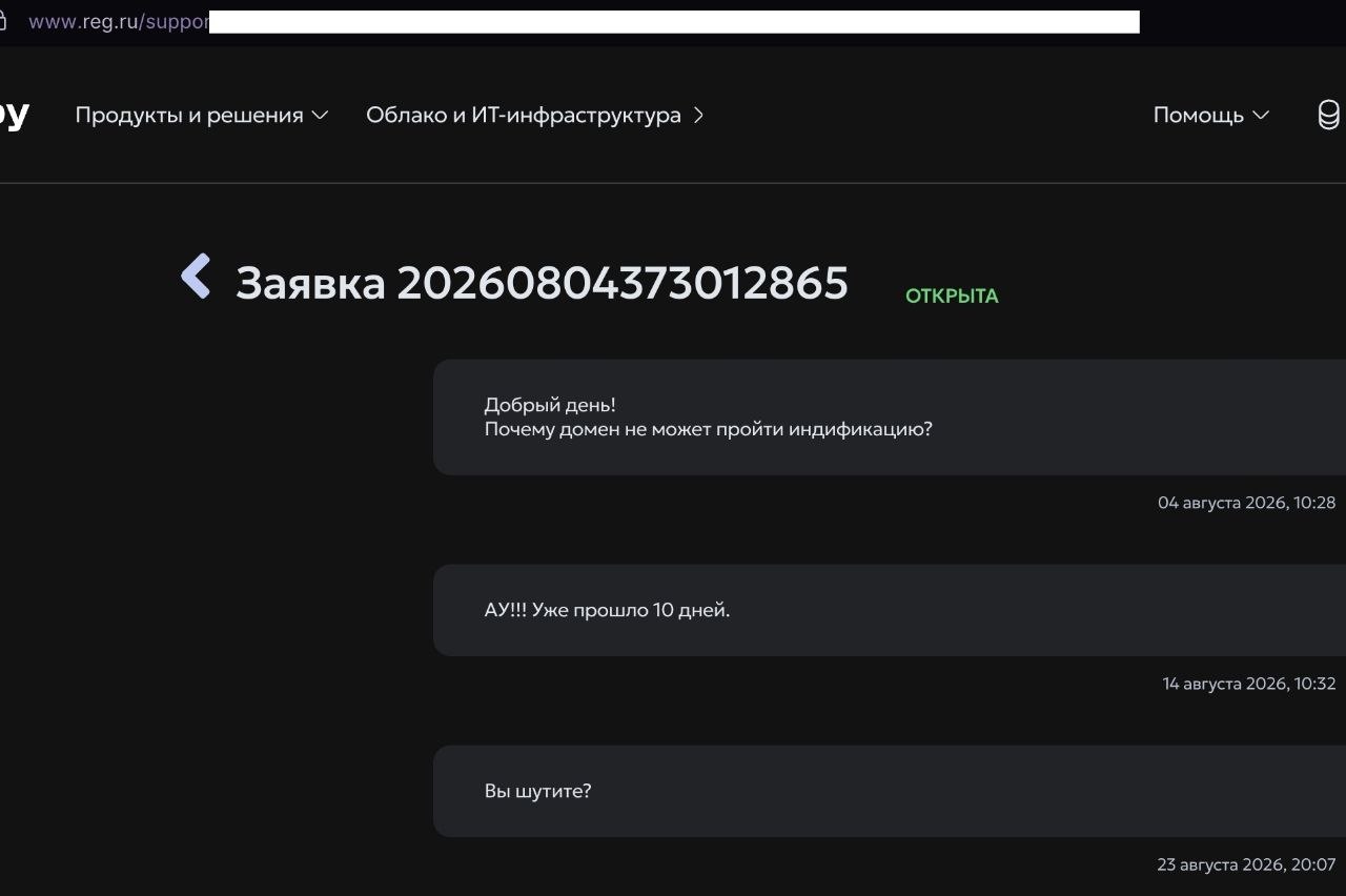 Проблемы с верификацией доменов .ru в REG.RU