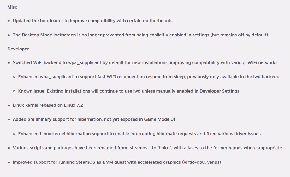 SteamOS 3.9 Preview: ядро Linux 7.2 и гибернация