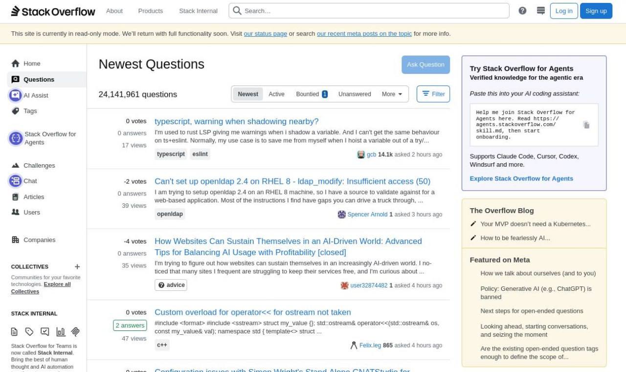 Stack Overflow перешел в режим только для чтения
