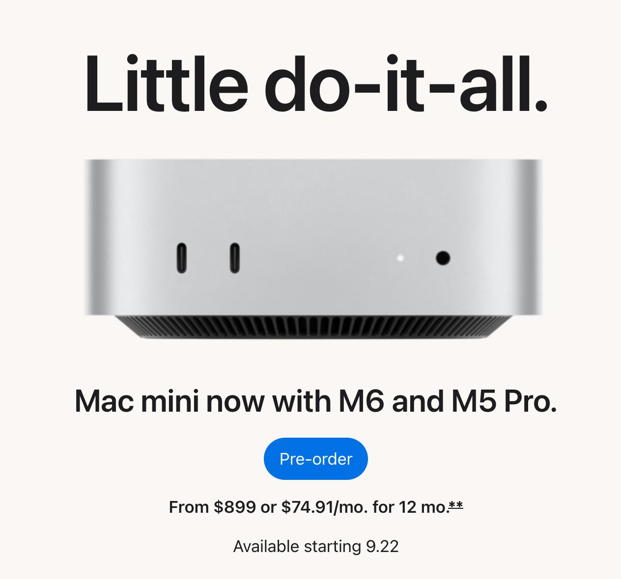 Apple обновила Mac mini с процессорами M6 и M5 Pro