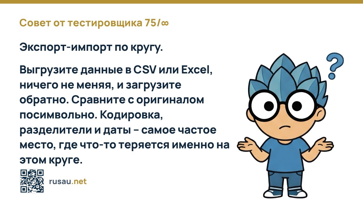 Совет по тестированию импорта и экспорта данных