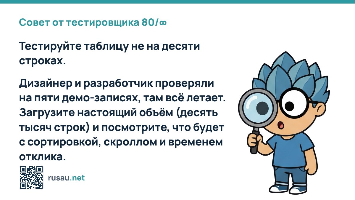 Совет по тестированию таблиц с большими данными