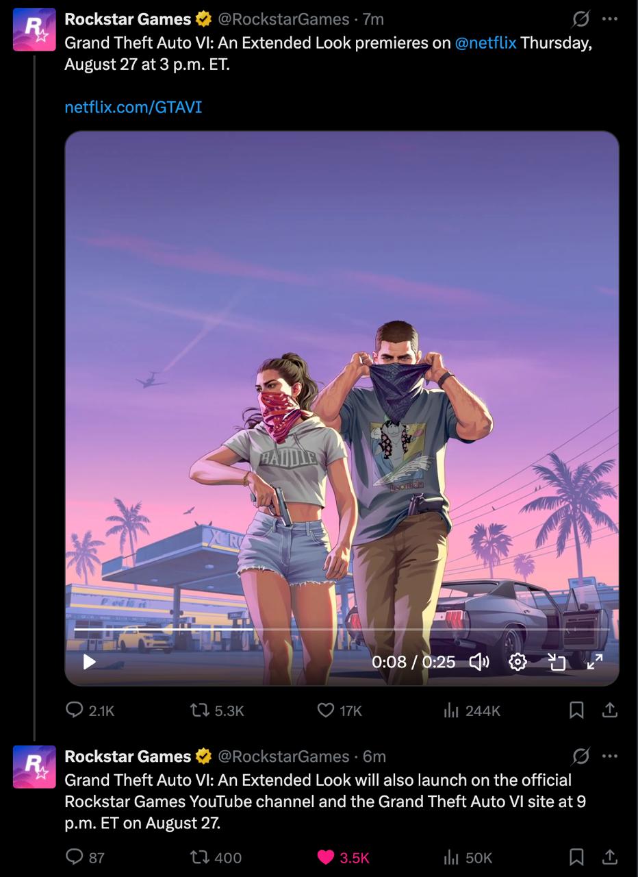 Слух о выходе трейлера GTA VI на Netflix