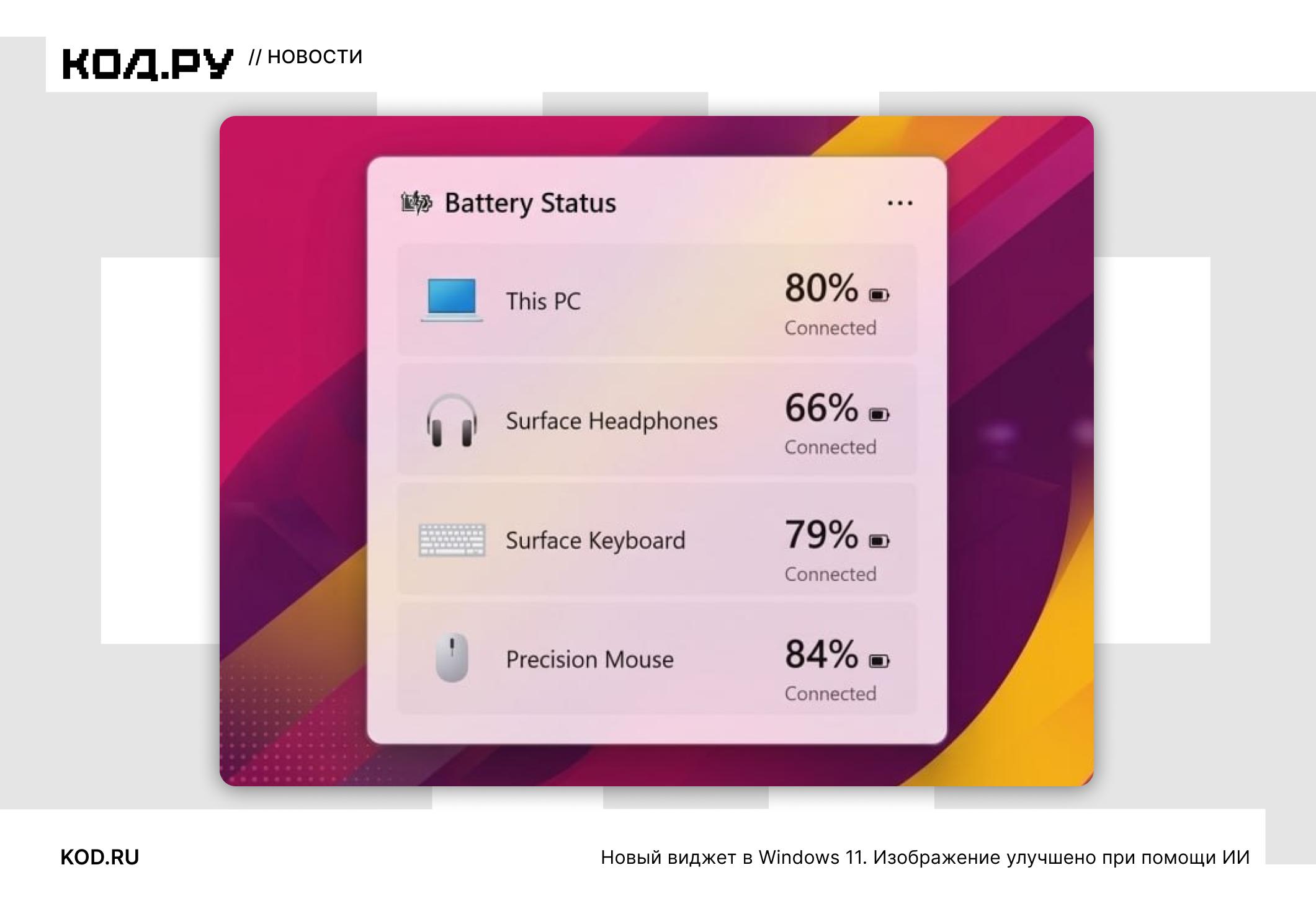 В Windows 11 появится виджет заряда подключенных устройств
