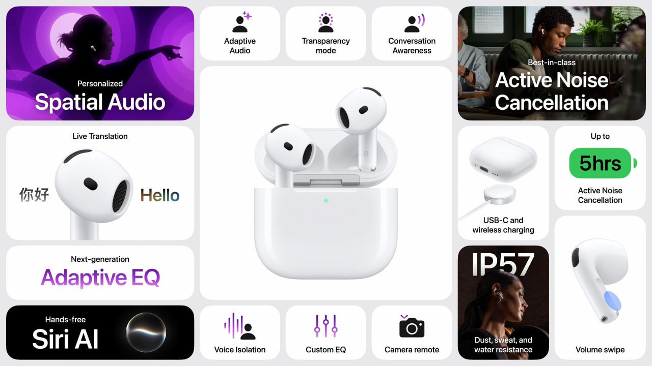 Apple представила AirPods 5 с активным шумоподавлением