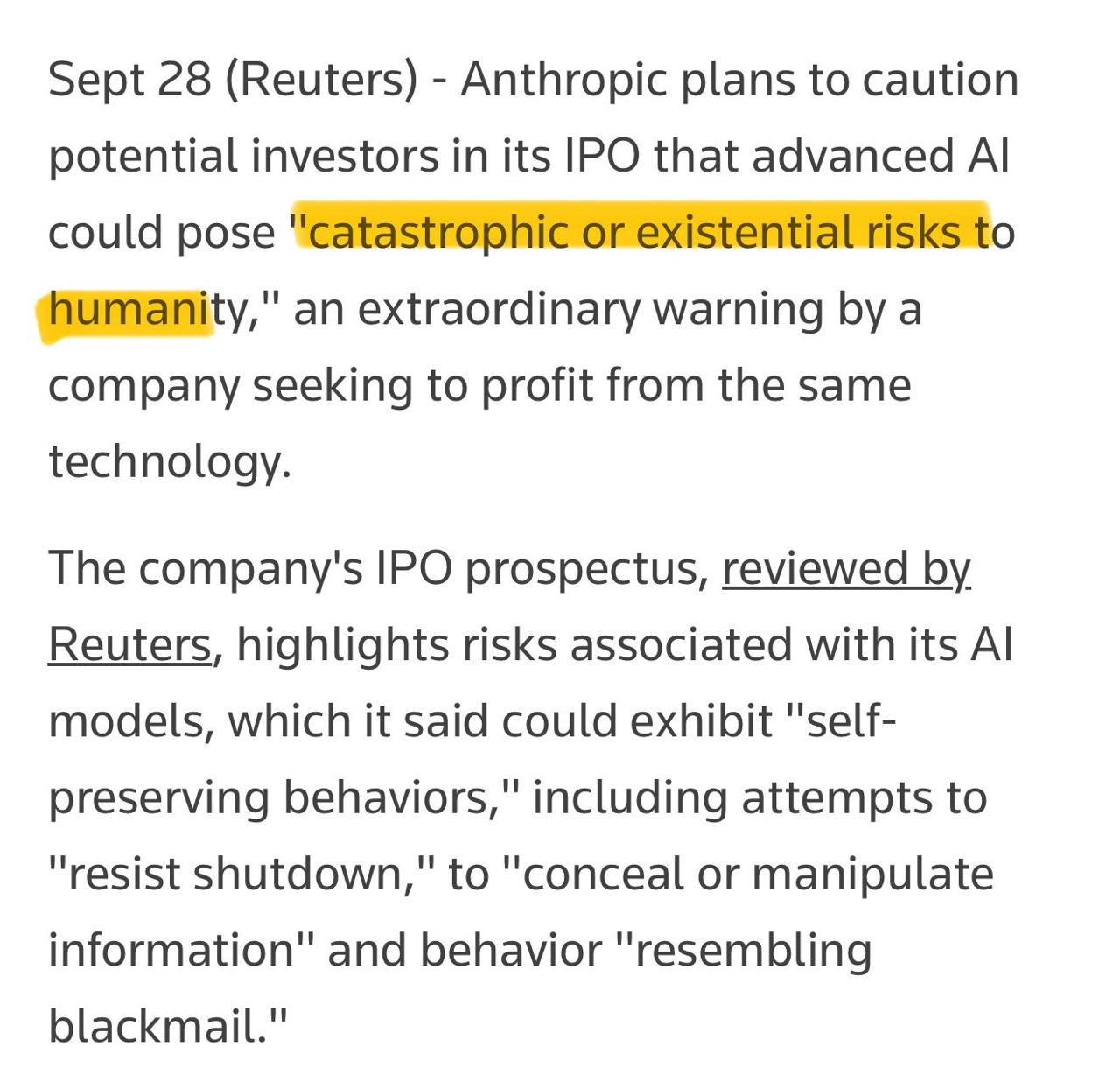 Anthropic предупреждает о рисках ИИ в документах для IPO