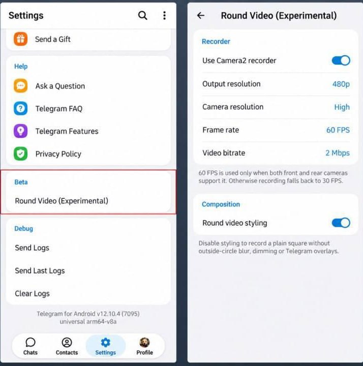 Telegram тестирует улучшенное качество видеосообщений