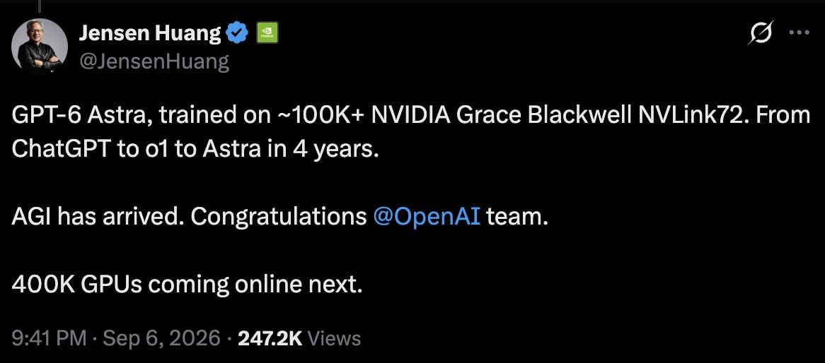 Дженсен Хуанг поздравил OpenAI с созданием AGI