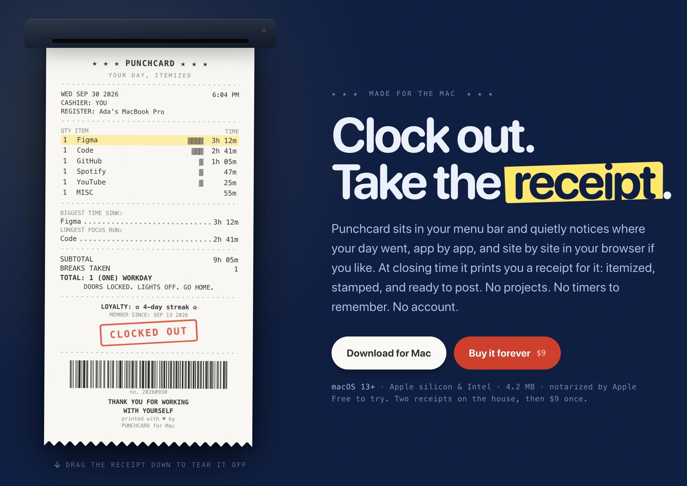 Приложение Punchcard для трекинга времени на Mac
