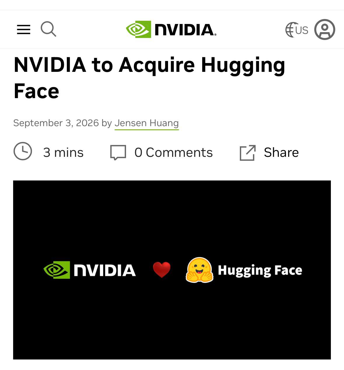 NVIDIA покупает Hugging Face за $12,93 млрд