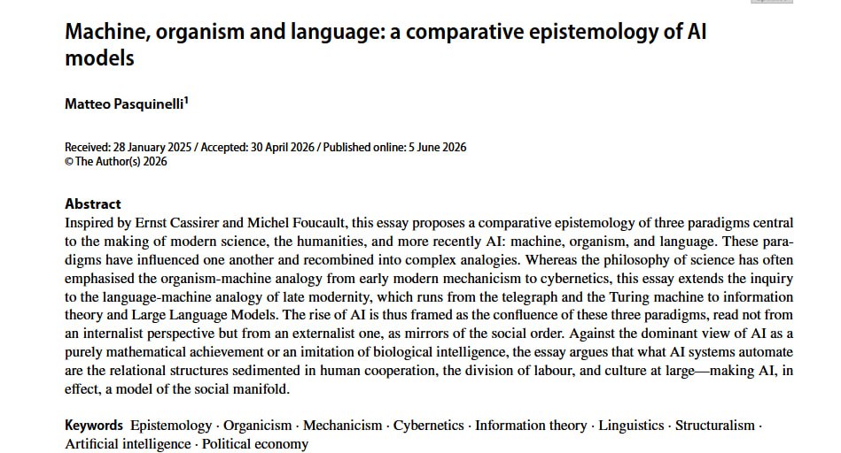 Machine, organism and language: эпистемология ИИ по Маттео Пасквинелли