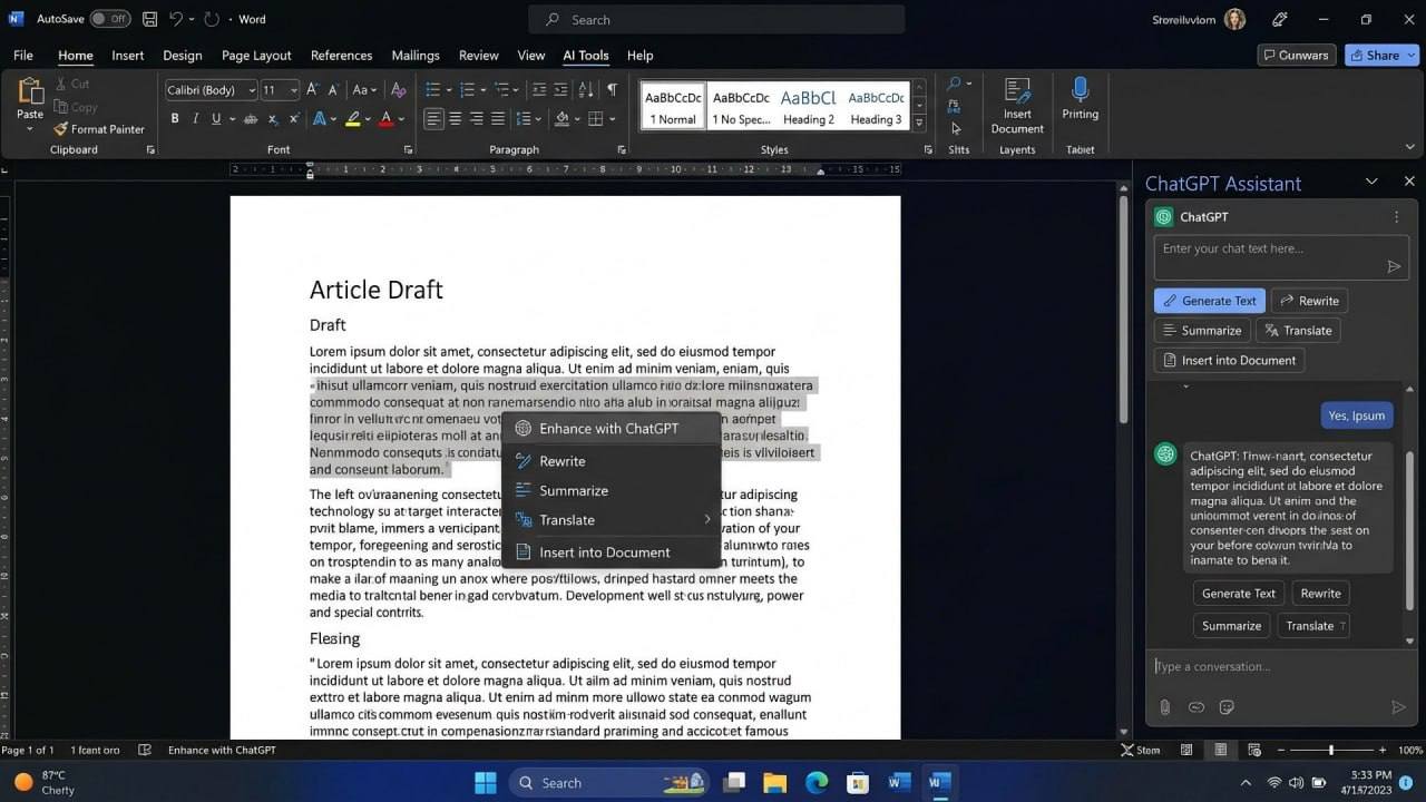 ChatGPT теперь доступен в Microsoft Word