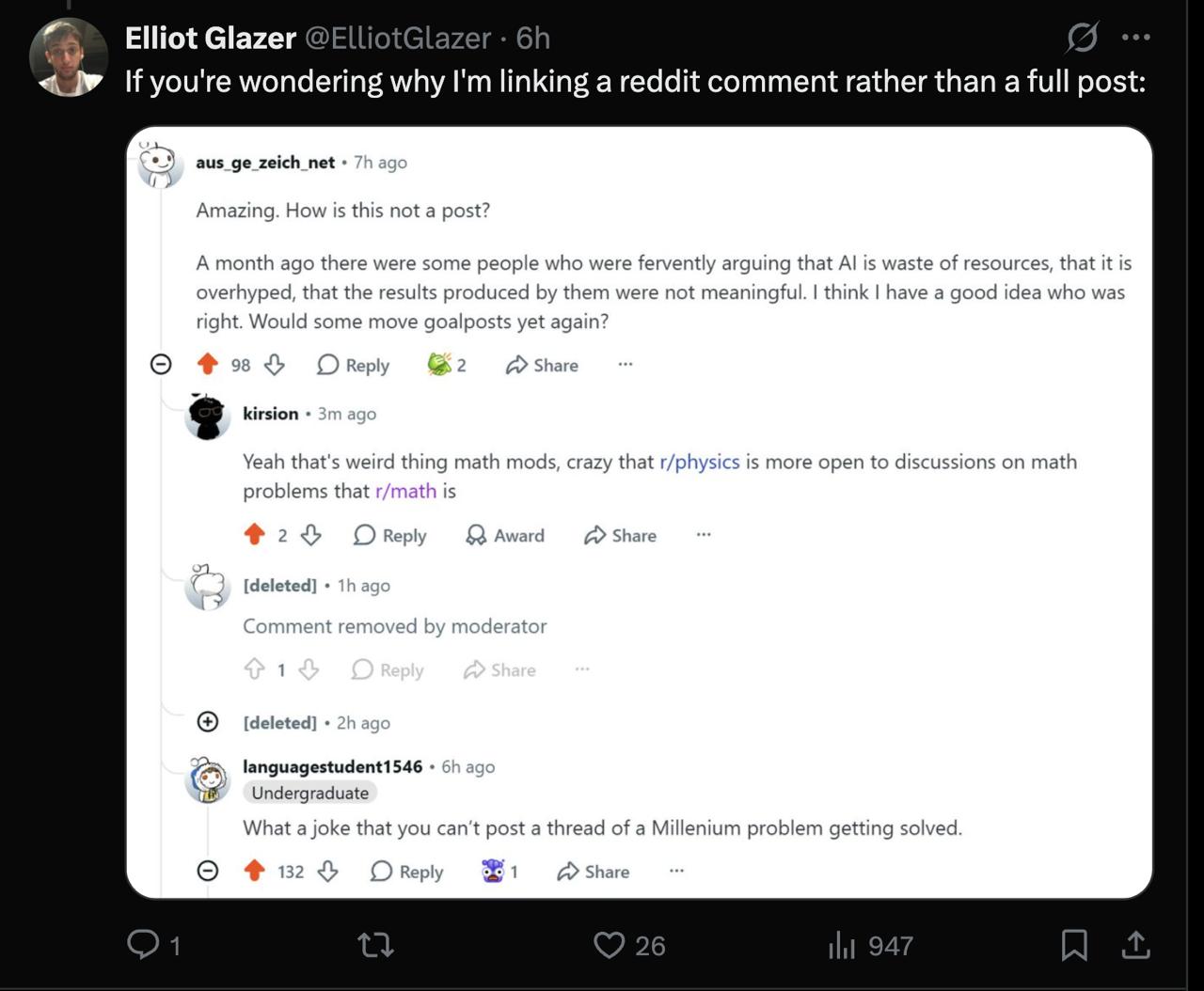 Запрет на AI-доказательства в r/math