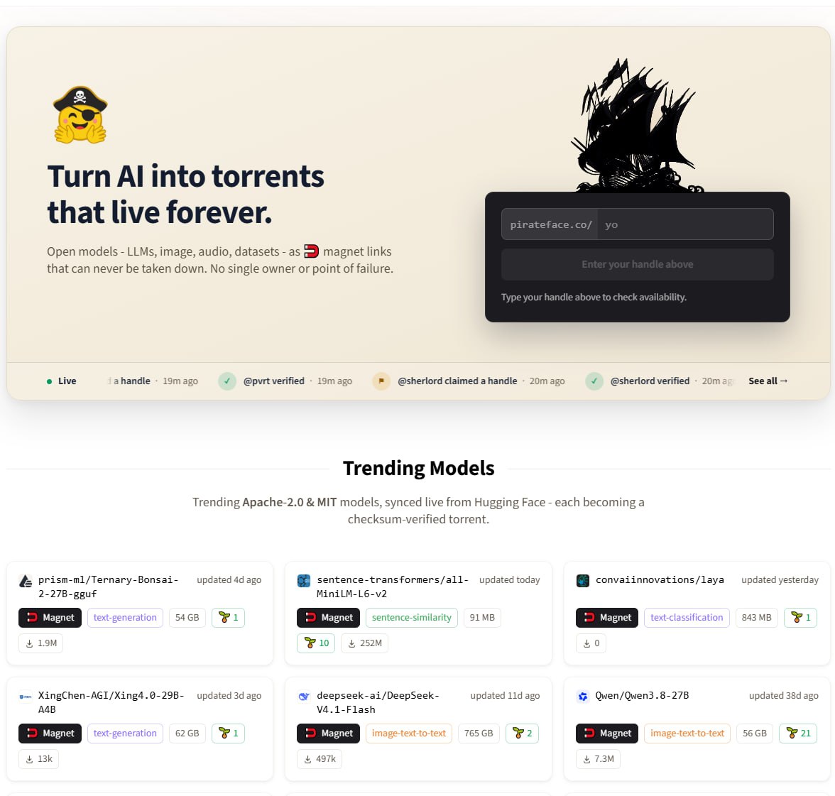 Pirate Face: децентрализованный торрент-трекер для ИИ-моделей