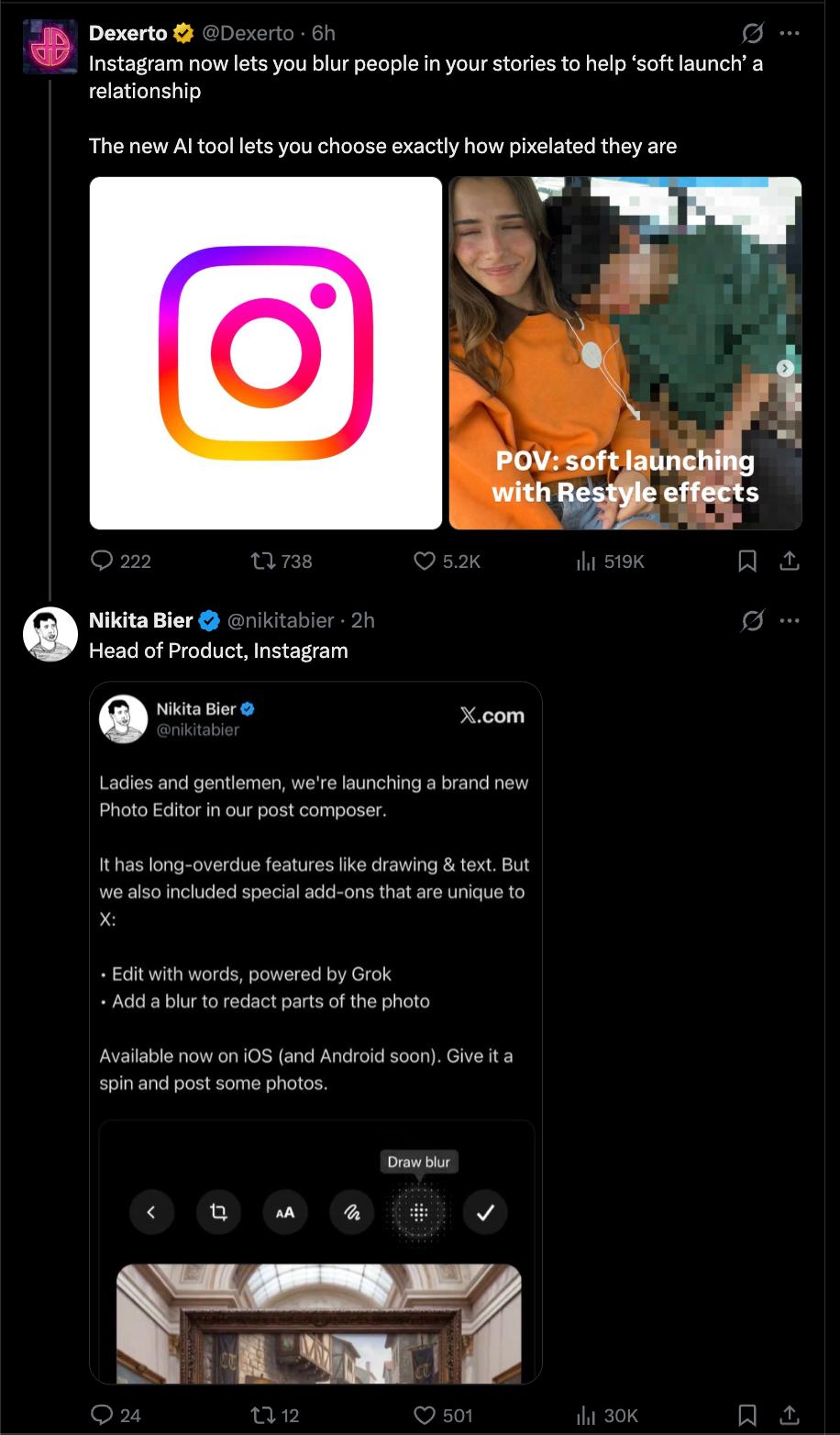 Instagram добавил функцию размытия людей на сторис