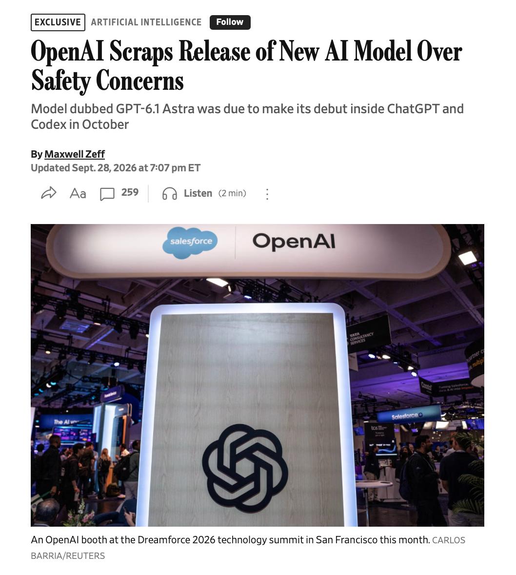 OpenAI откладывает релиз модели GPT-6.1 Astra