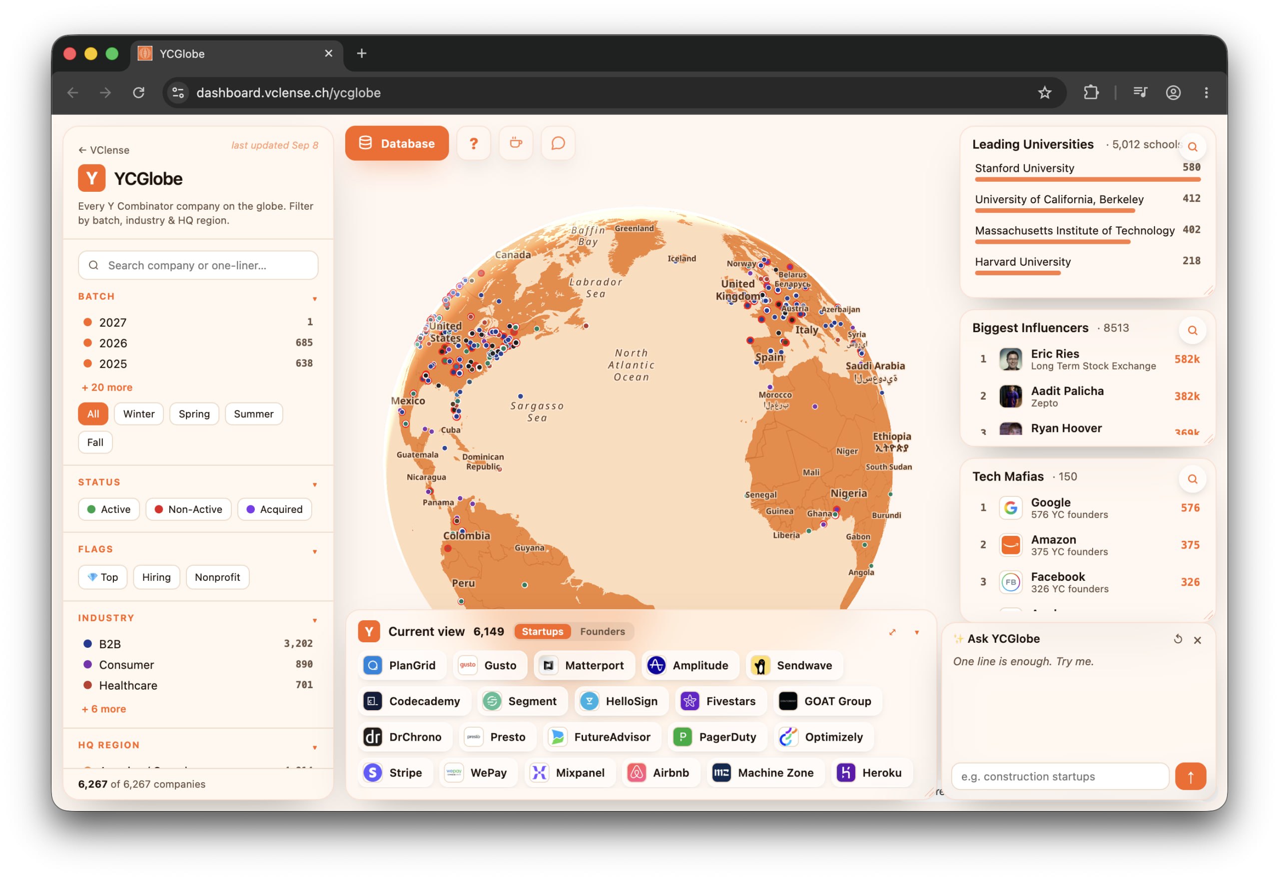 Интерактивная карта стартапов Y Combinator за 20 лет