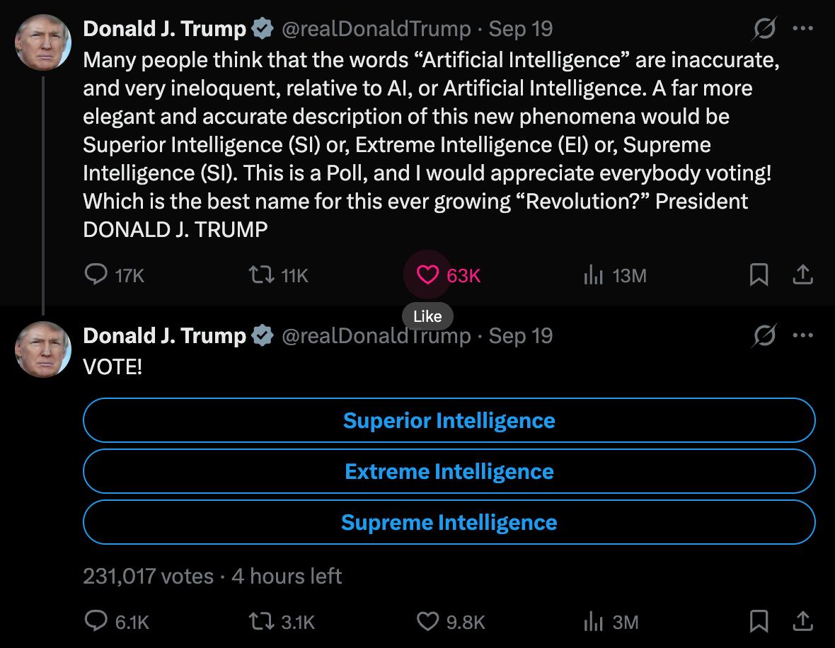 Дональд Трамп предложил переименовать Artificial Intelligence