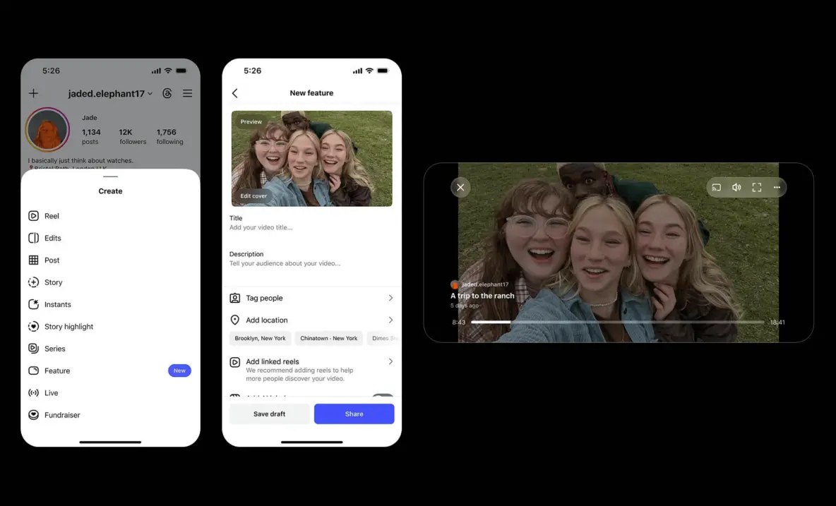 Instagram тестирует горизонтальные видео до 90 минут и «сериалы»
