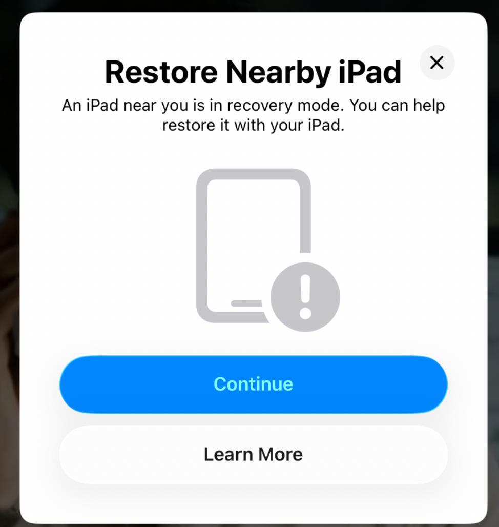 Навязчивое уведомление о восстановлении iPad