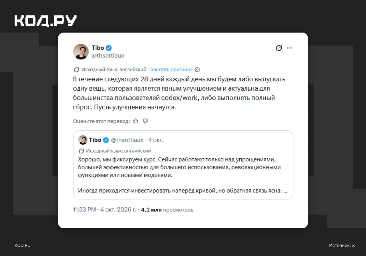 Codex анонсировал 28 дней ежедневных обновлений