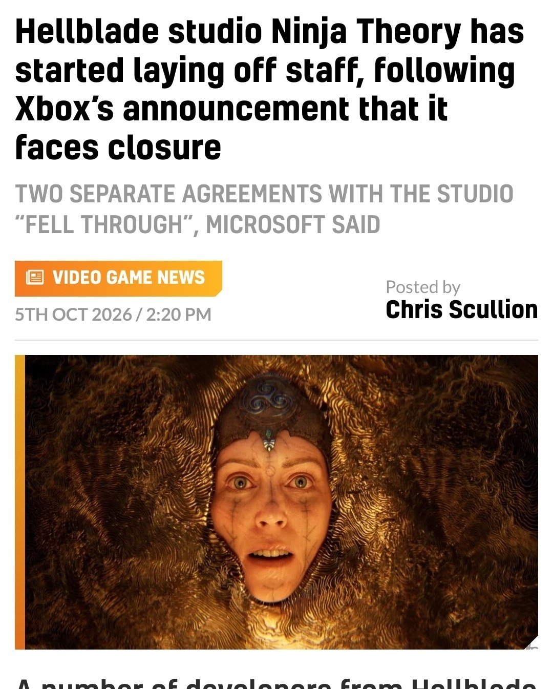Ninja Theory находится под угрозой закрытия