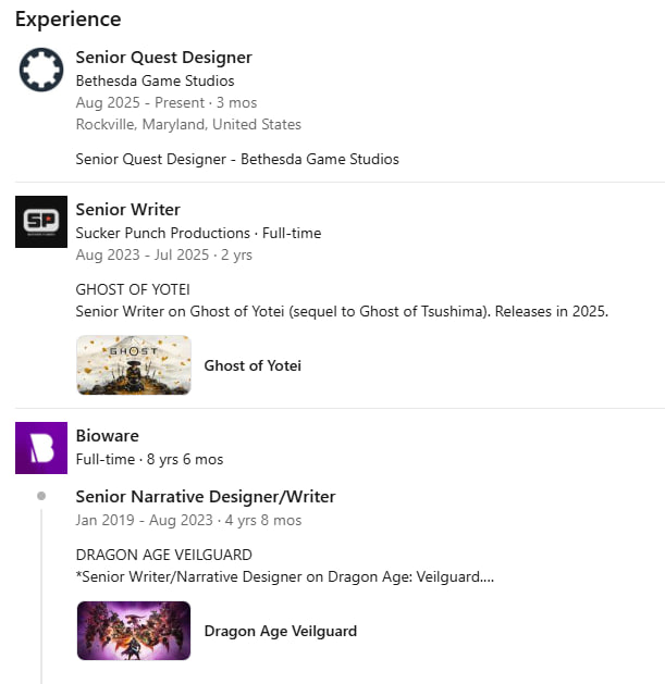 Сценарист Dragon Age Veilguard и Anthem работает над Ghost Of Yotei и The Elder Scrolls VI