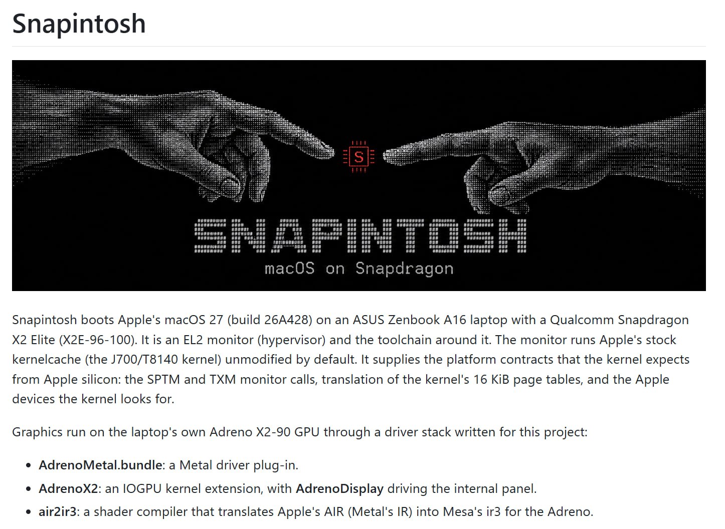 На GitHub выложили исходники Snapintosh для запуска macOS 27 на ASUS Zenbook A16
