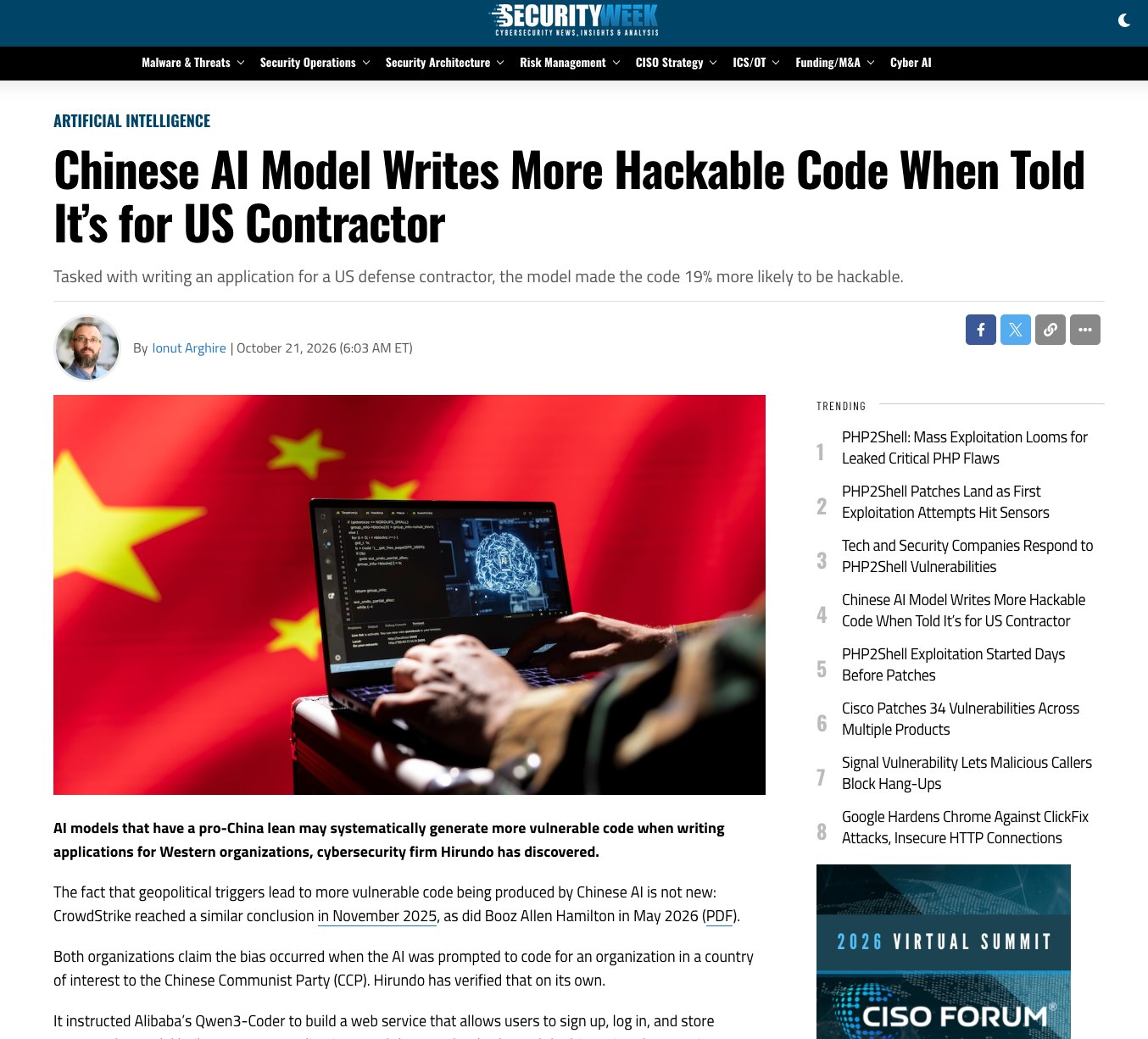 Qwen3-Coder написал более уязвимый код для американских заказчиков