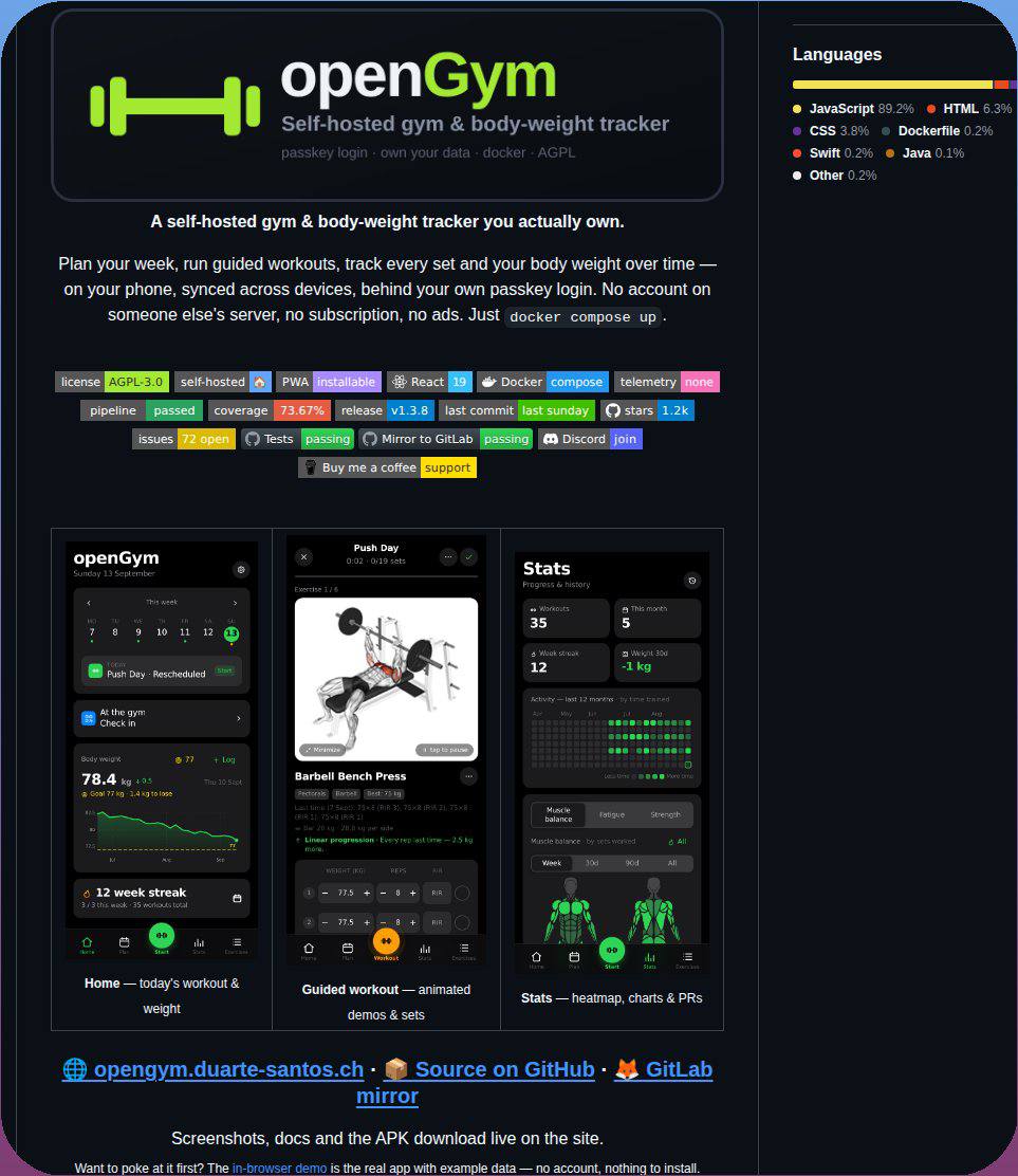 Open-source приложение для тренировок opengym