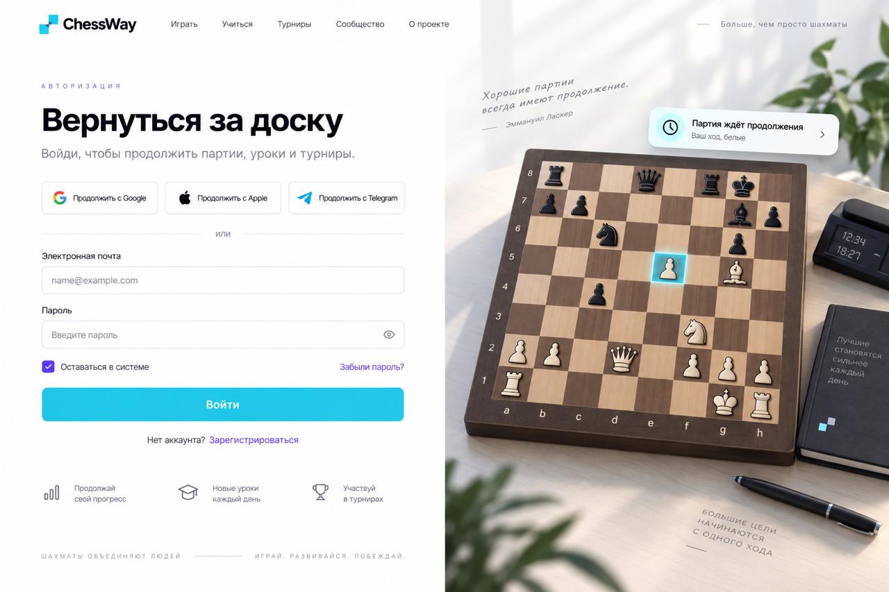 Codex предложил шахматные экраны регистрации и авторизации