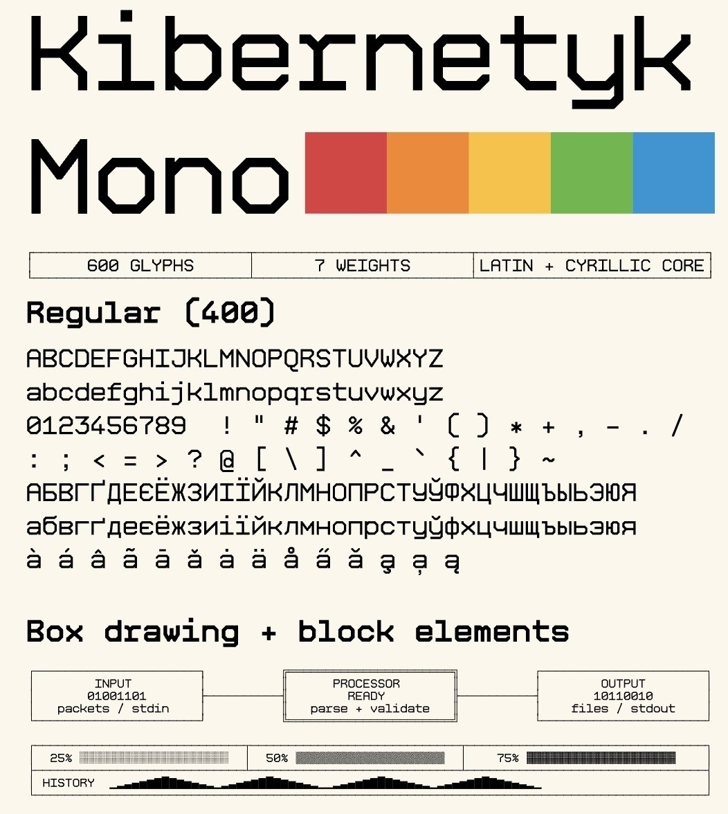 Kibernetyk Mono — бесплатный моноширинный шрифт с кириллицей