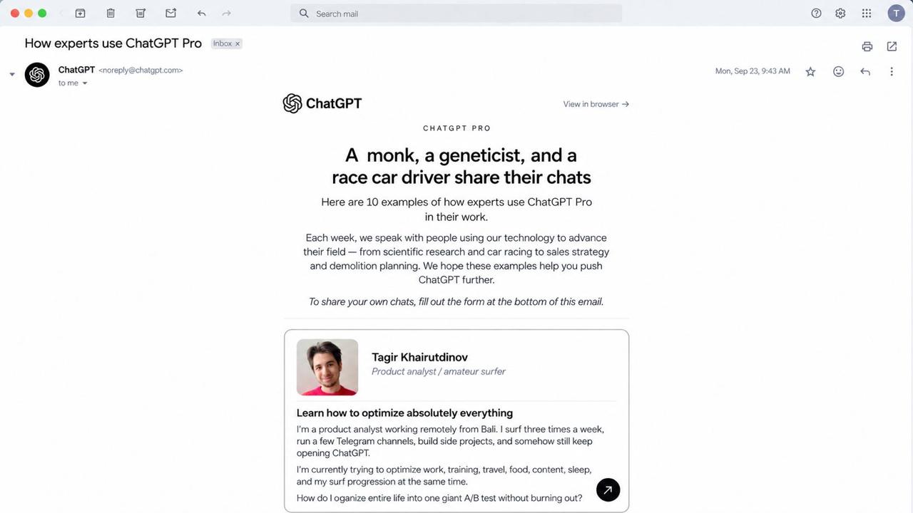 OpenAI включили кейс пользователя в рассылку ChatGPT Pro