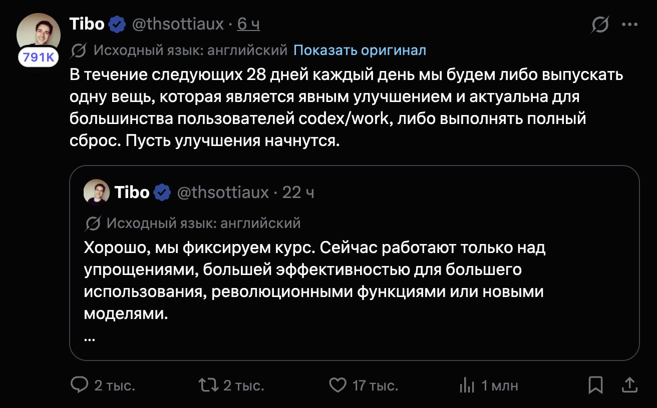 OpenAI планирует серию обновлений или сбросов для Codex