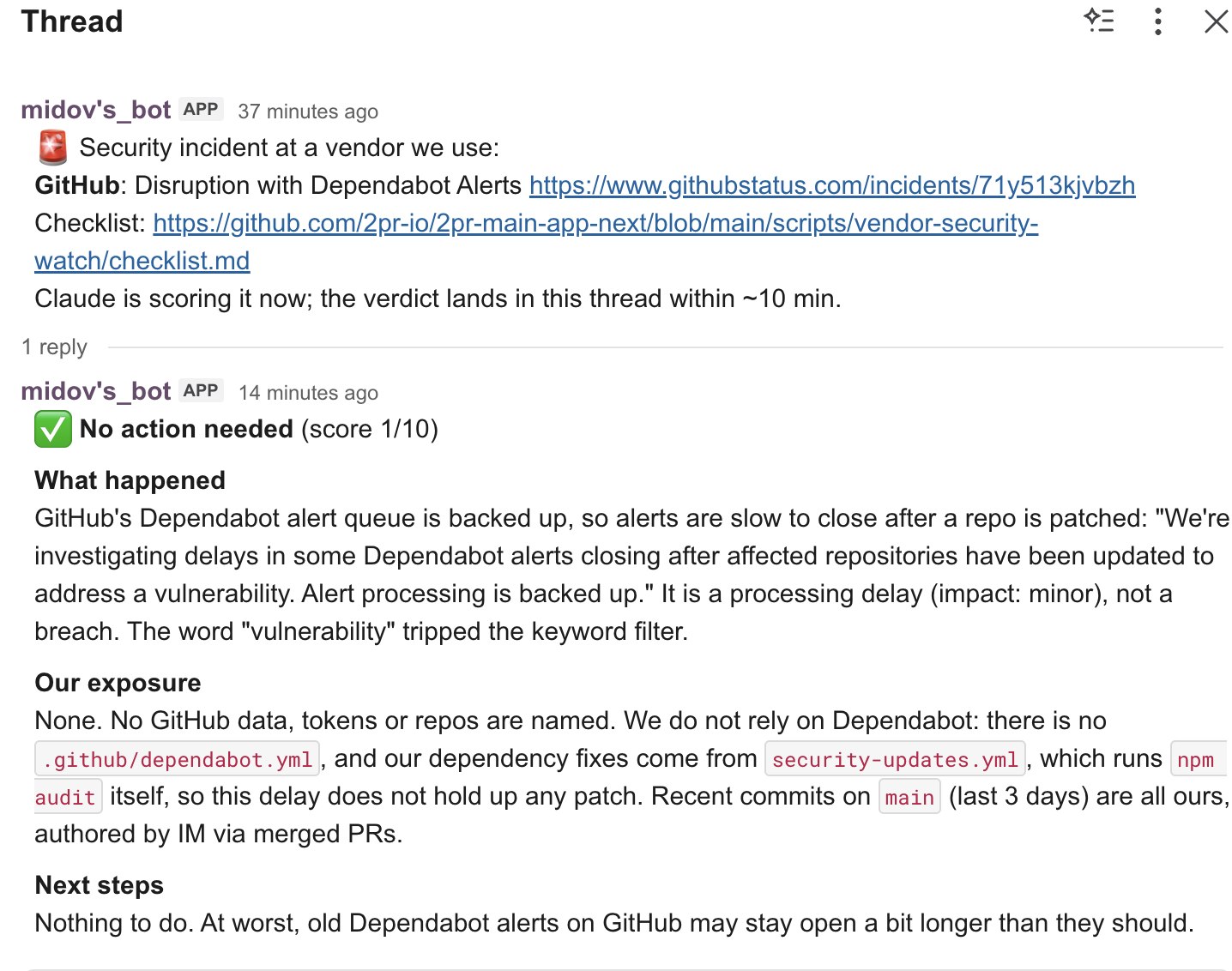 Бот в Slack оценивает, насколько инциденты сервисов касаются проекта